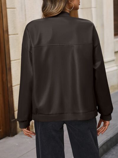 Zip Up Baseball Collar Dropped Shoulder Jacket