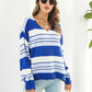 Striped V-Neck Long Sleeve Knit Top