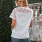 Lace Detail Striped V-Neck T-Shirt
