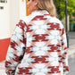 Brick Red Plus Size Geometric Snap Down Long Sleeve Jacket
