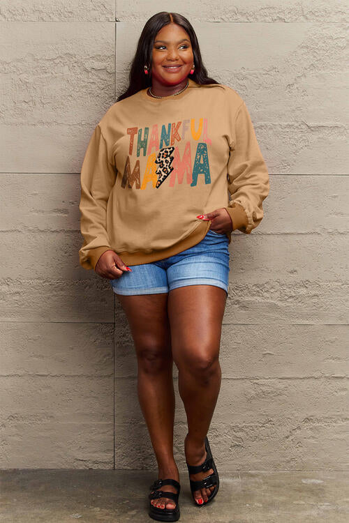 Simply Love Full Size Letter Graphic Camel Brown Long Sleeve Sweatshirt