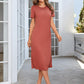 BAYSIDE Round Neck Short Sleeve Slit Dress