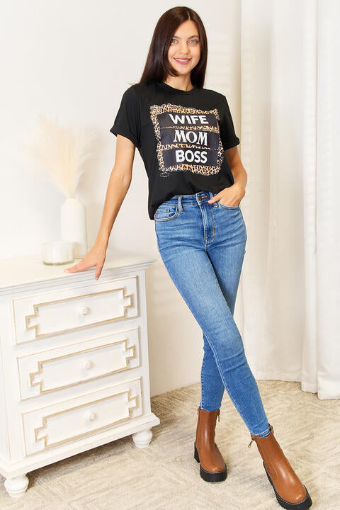 Simply Love WIFE MOM BOSS Leopard Graphic T-Shirt *