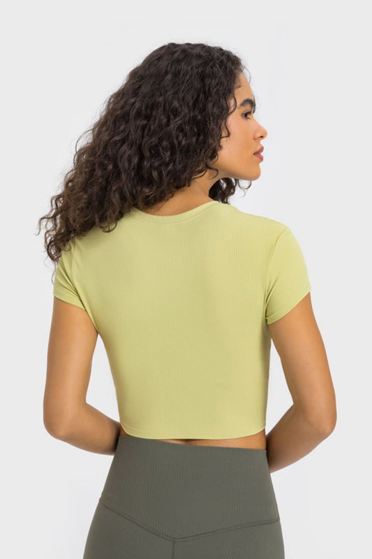 Women's Round Neck Short Sleeve Cropped Sports T-Shirt