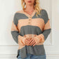 Striped Buttoned Dropped Shoulder Slit Sweater