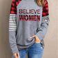 Women's Full Size BELIEVE WOMEN Plaid Striped Raglan Sleeve Top