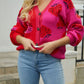 Sophia & Grace Printed V-Neck Button-Down Long Sleeve Cardigan