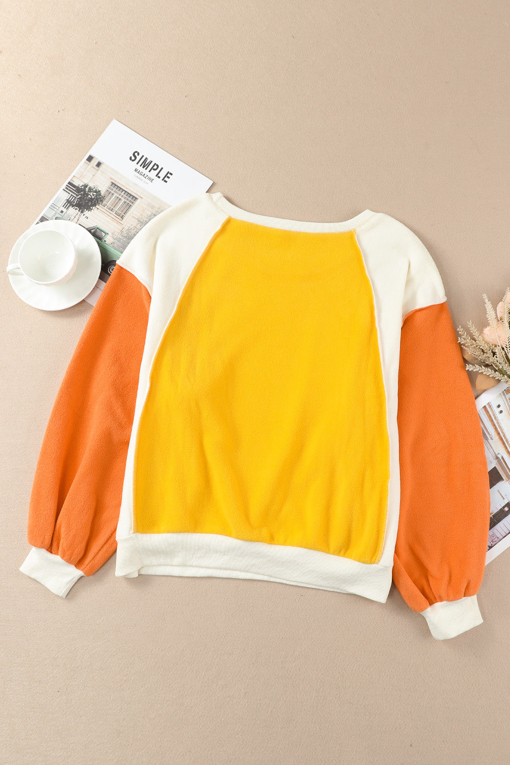 Malibu Dreams Round Neck Dropped Shoulder Color Block Sweatshirt