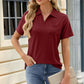 Pocketed Johnny Collar Short Sleeve Blouse