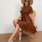 Women's Full Size Smocked Flounce Sleeve Ruffle Hem Dress