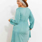 Full Size Scoop Neck Empire Waist Long Sleeve Mini Dress