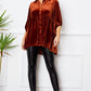 Velvet Tiered Button Up Collared Neck Shirt