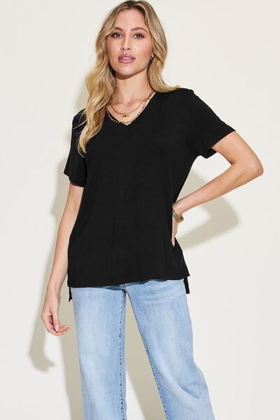 Basic Bae Full Size V-Neck High-Low T-Shirt *