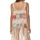 One Size Openwork Fringe Detail Embroidery Sleeveless Cover-Up