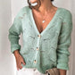 Openwork Button Up Long Sleeve Cardigan