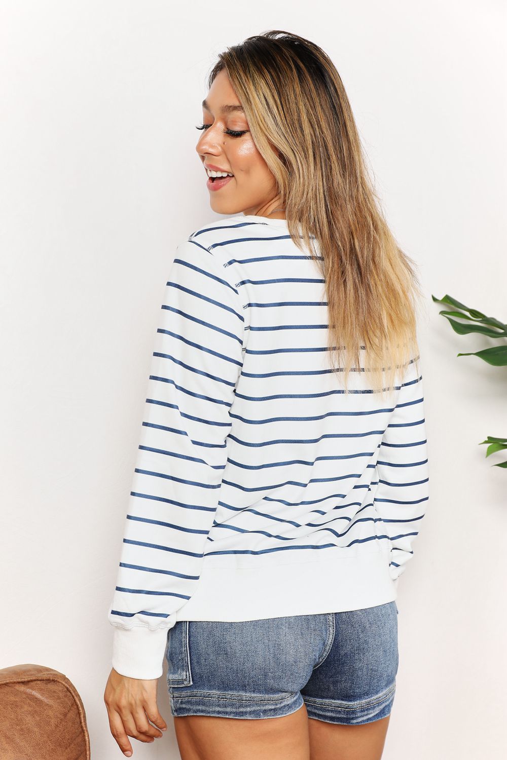 Double Take Striped Long Sleeve Round Neck Top *