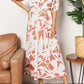 Double Take Camel Printed Surplice Balloon Sleeve Dress