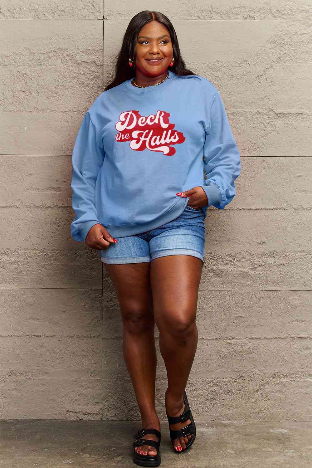 Simply Love CHRISTMAS Full Size DECK THE HALLS Graphic Sweatshirt