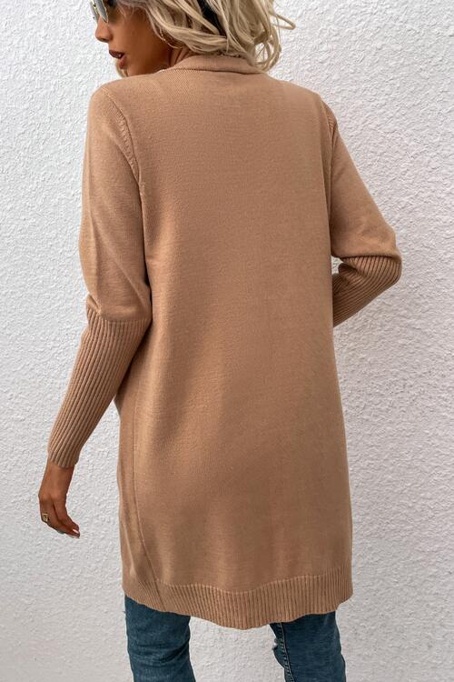 Fashion Mood Open Front Long Sleeve Cardigan with Pockets