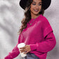 Ruffled Round Neck Dropped Shoulder Sweater