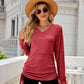 Full Size Drawstring V-Neck Long Sleeve T-Shirt