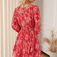 Printed Surplice Balloon Sleeve Layered Dress