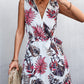 Women's Printed Zip Detail Belted Sleeveless Dress