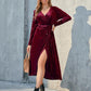 OhSoMidi Tie Front Long Sleeve Slit Dress