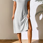 Full Size Ribbed Asymmetrical Neck Short Sleeve Dress