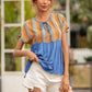 Striped Tie Neck Short Sleeve Blouse