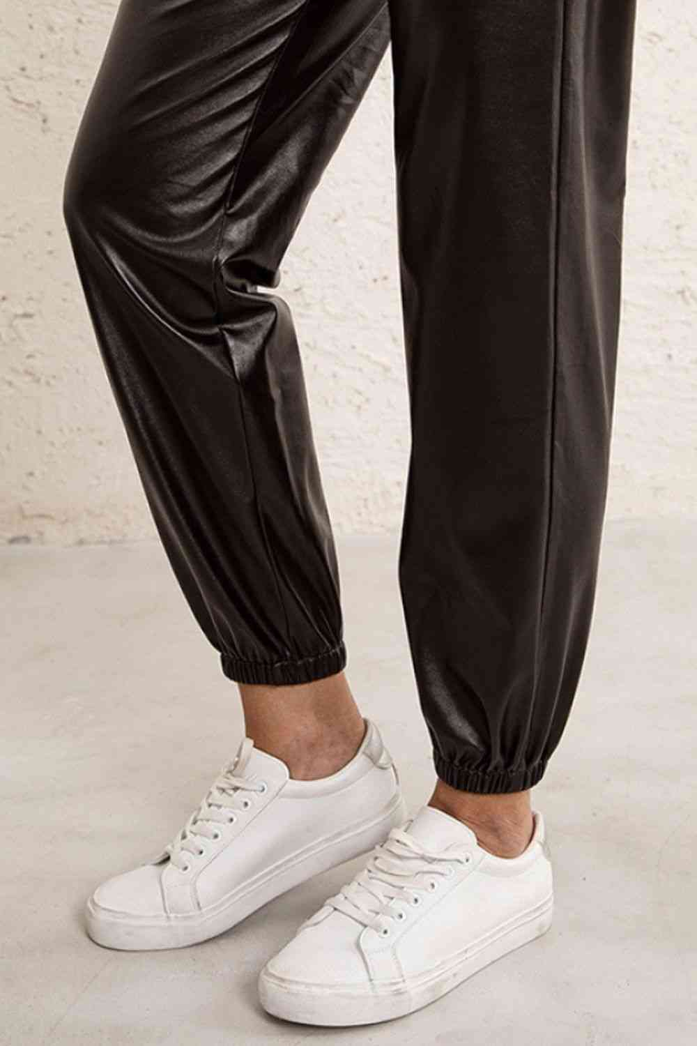 BasicBabe Elastic Waist PU Leather Joggers