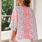 Mixed Print V-Neck Blouse