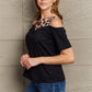 Leopard Print Round Neck Cold Shoulder Blouse