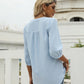 Full Size Swiss Dot Notched Neck Three-Quarter Sleeve Blouse