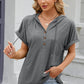 Half Button Drawstring Short Sleeve Hooded T-Shirt