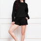 Comfy n' Cozy Round Neck Long Sleeve Sweatshirt and Drawstring Shorts Set