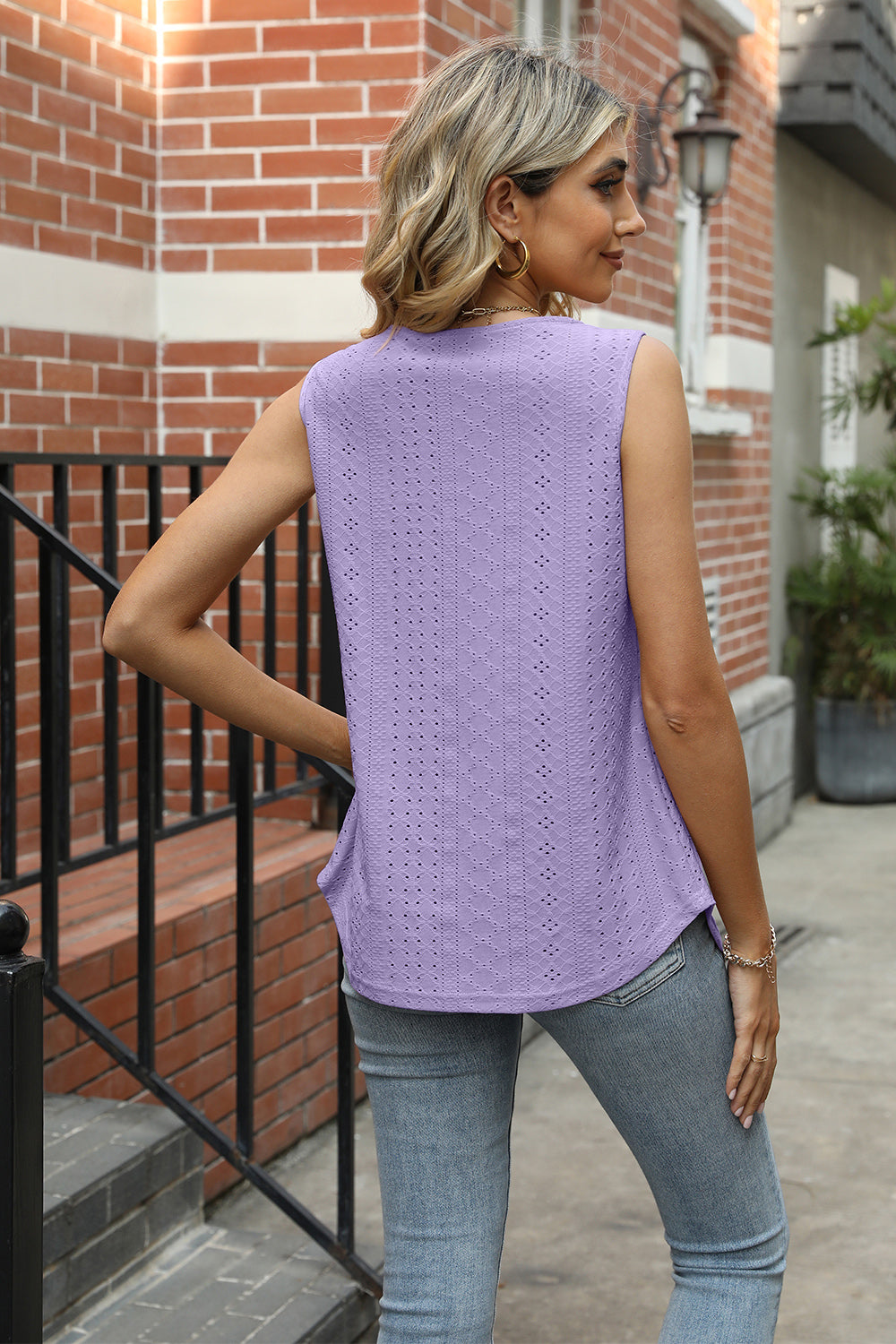 Full Size Eyelet Square Neck Tank