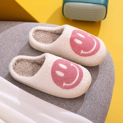 Melody Smiley Face White Pink Slippers