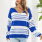 ZELDAlea Striped V-Neck Dropped Shoulder Sweater
