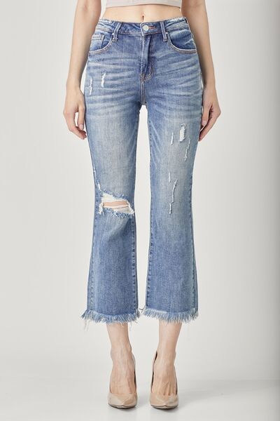 RISEN High Waist Distressed Cropped Bootcut Jeans *