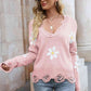 Flower Distressed Long Sleeve Sweater