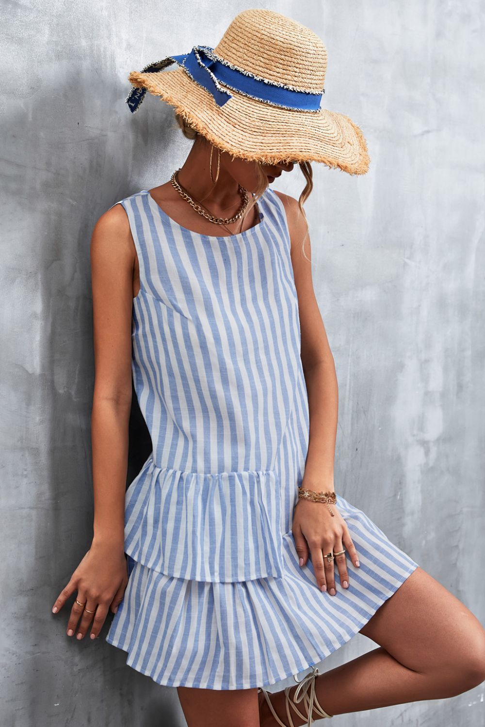 Women's Striped Layered Sleeveless Dress