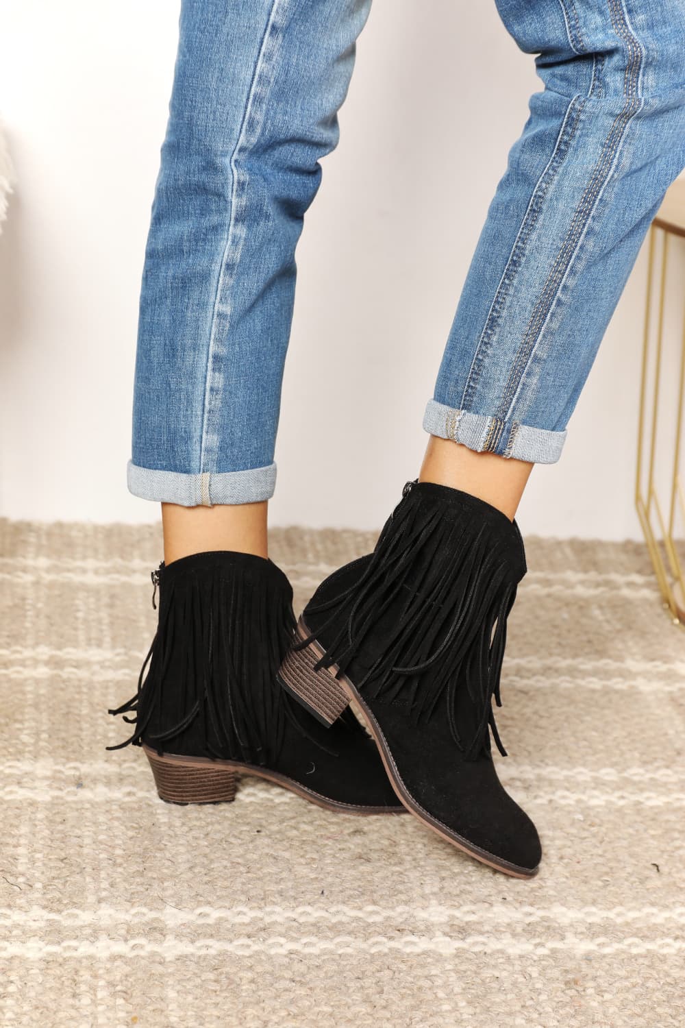 Legend Women's Fringe Cowboy Western Black Ankle Boots *