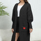 Lantern Sleeve Open Front Pocketed Cardigan
