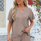 Adryane Jay Notched Button Detail Dropped Shoulder Top and Shorts Set