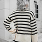 Striped Slit Turtleneck Drop Shoulder Sweater
