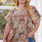 Women's Plus Size Floral Tie Neck Short Sleeve Blouse