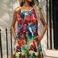 FULL SIZE Printed Round Neck Sleeveless Dress with Pockets