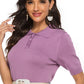 Buttoned Collared Neck Short Sleeve Knit Top