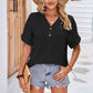 Buttoned Notched Neck Eyelet Top